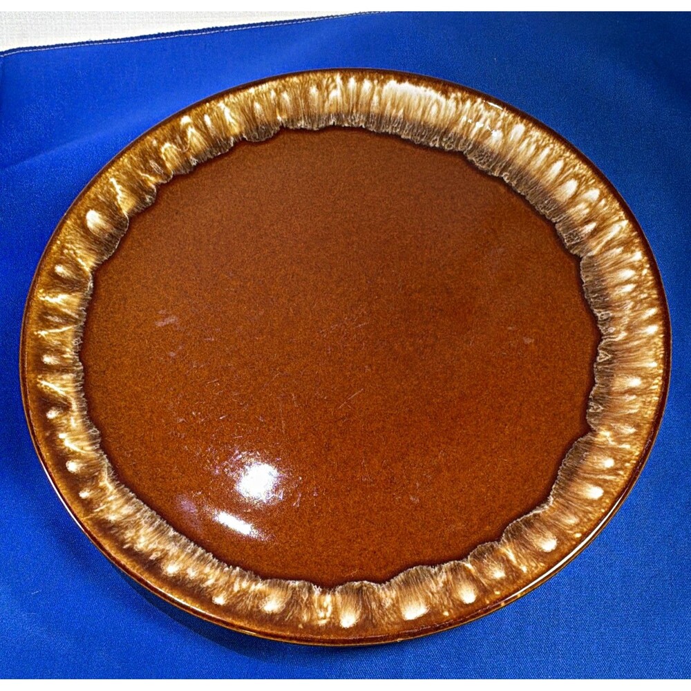 Vintage Brown Drip Glaze Dinner Plate Scalloped Fluted Stoneware Minor Rim Wear